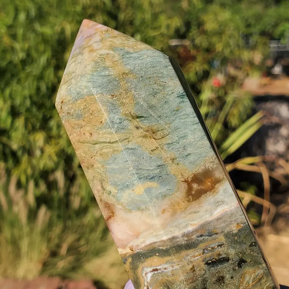 Ocean Jasper Green Sea Crystal Tower Point 320 grams